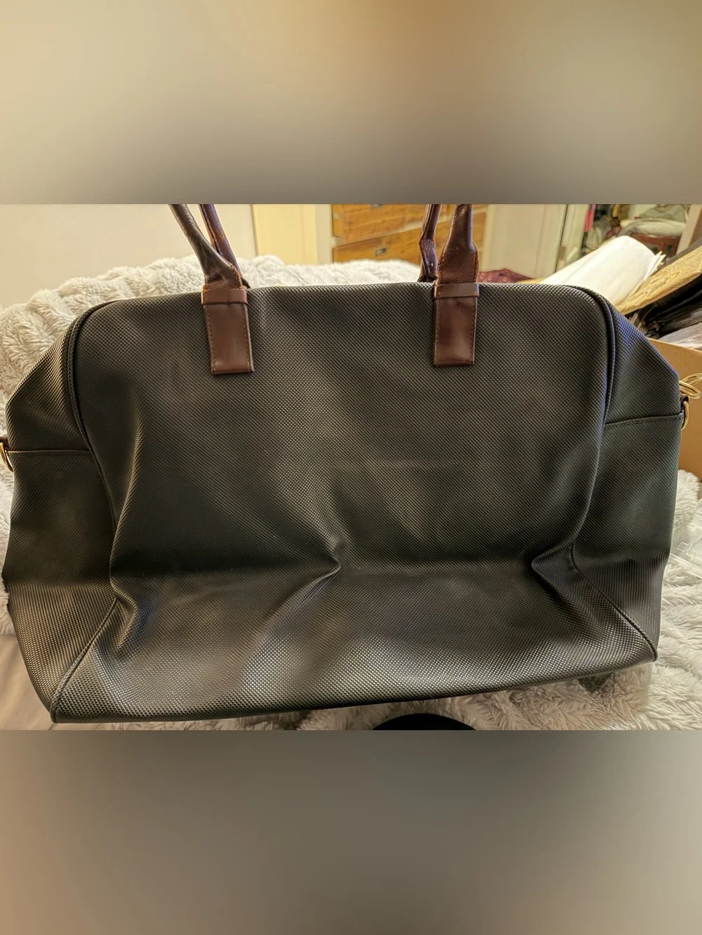 Bottega Veneta Black Weekender Bag with Brown Leather Handles